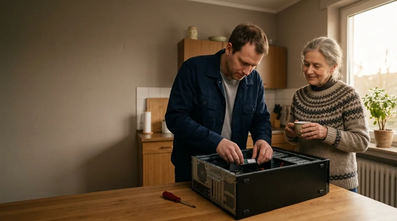 Computer langsam – Techniker baut am Küchentisch eine neue SSD ein