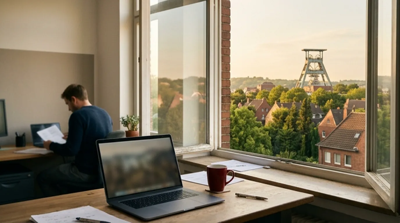 IT-Service im Ruhrgebiet – Blick über das Ruhrgebiet mit Förderturm